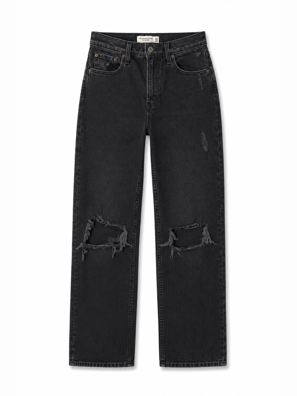 Abercrombie Ripped Knee Black High Rise 90s Straight Jean | Size 24S
